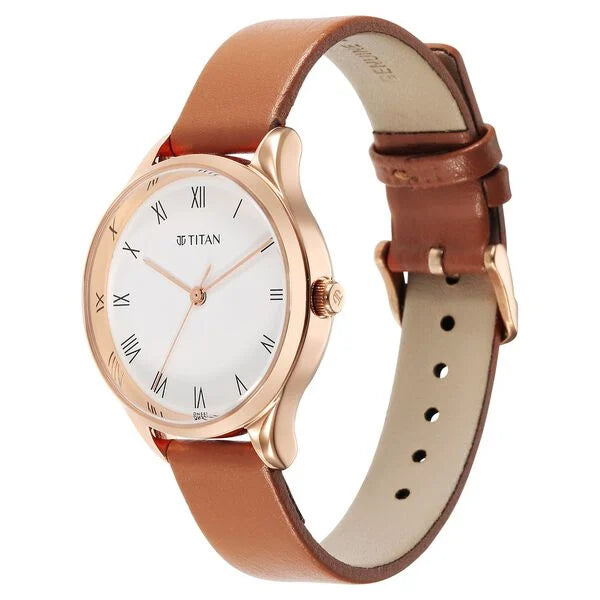 Titan 2649WL04 | Titan Workwear White Dial Leather Strap Watch for Women