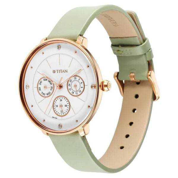 Titan 2651WL09 | Titan Neo Quartz Multifunction White Dial Leather Strap Watch for Women