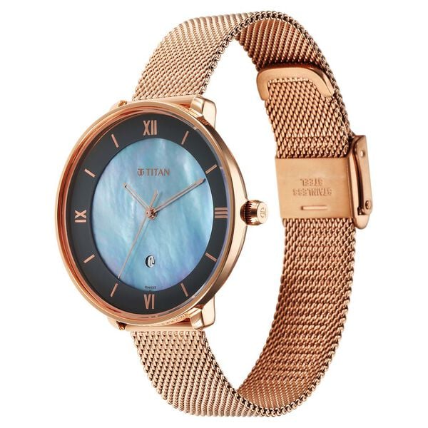 Titan 2651WM10 | Titan Workwear Mother Of Pearl Dial Analog with Date Stainless Steel Strap watch for Women