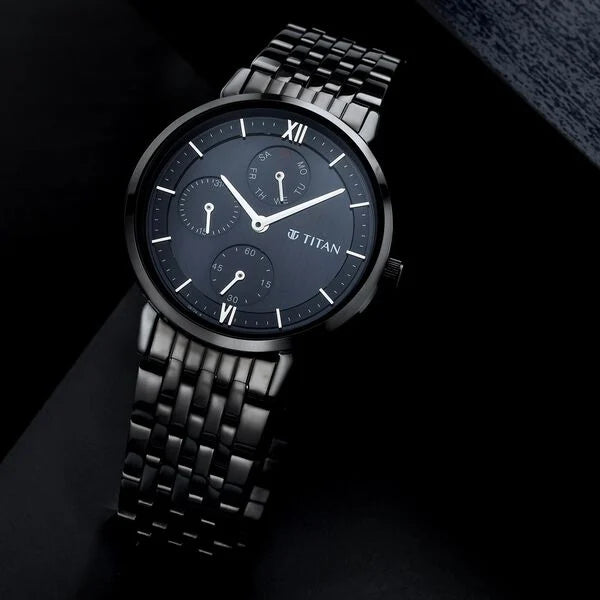 Titan 2652NM01 | Titan Women's Regal: Roman Numeral Black Dial & Metal Strap Watch