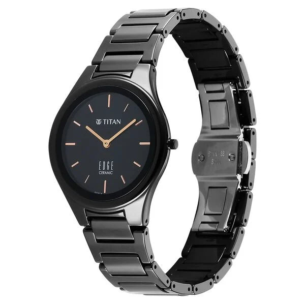 Titan 2653NC01 | Titan Edge Ceramic Quartz Analog Black Dial Black Ceramic Strap Watch For Women