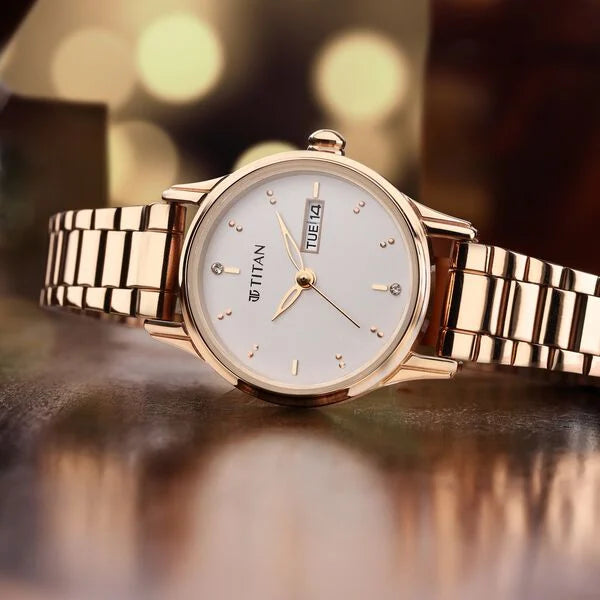 Titan 2656WM01 | Titan Women's Lagan Watch: Rose Gold Accents & Refined Elegance - 25 mm Dial Size - Small Dial