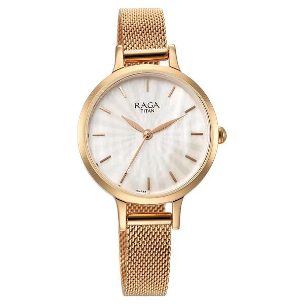 Titan 2666WM01 | Titan Raga Power Pearls Quartz Analog Mother of Pearl Dial Rose Gold Metal Strap Watch For Women