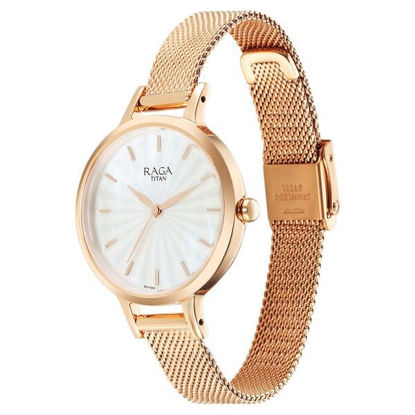 Titan 2666WM01 | Titan Raga Power Pearls Quartz Analog Mother of Pearl Dial Rose Gold Metal Strap Watch For Women