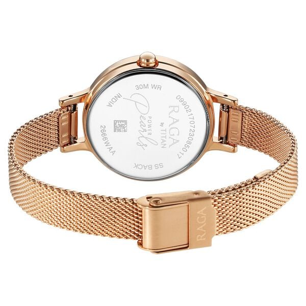 Titan 2666WM01 | Titan Raga Power Pearls Quartz Analog Mother of Pearl Dial Rose Gold Metal Strap Watch For Women