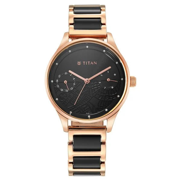 Titan 2670WD01 | Titan Purple Acetate Black Dial Analog with Day and Date Metal and Acetate Strap Watch for Women