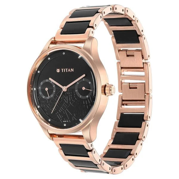 Titan 2670WD01 | Titan Purple Acetate Black Dial Analog with Day and Date Metal and Acetate Strap Watch for Women