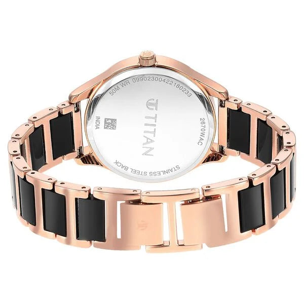 Titan 2670WD01 | Titan Purple Acetate Black Dial Analog with Day and Date Metal and Acetate Strap Watch for Women