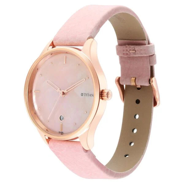 Titan 2670WL02 | Titan Pastel Dreams Pink Mother of Pearl Dial Analog Leather Strap Watch for Women