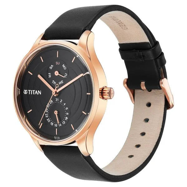 Titan 2670WL07 | Titan Neo Workdays Black Dial Quartz Multifunction Leather Strap watch for Women