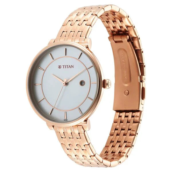 Titan 2673WM01 | Titan Premium Workwear White Dial Analog with Date Stainless Steel Strap watch for Women