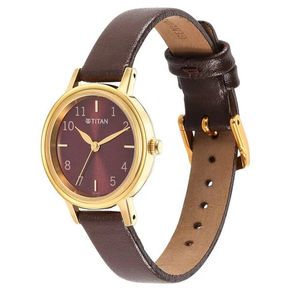 Titan 2678YL02 | Titan Karishma Brown Dial Leather Strap Watch for Women