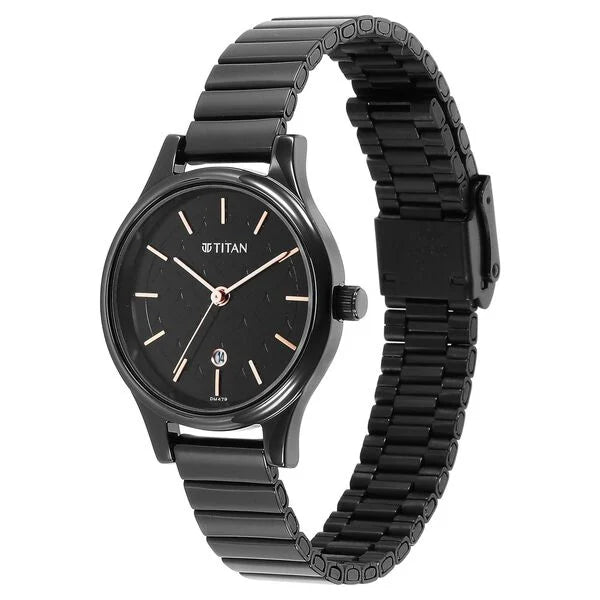 Titan 2679NM01 | Titan Karishma Quartz Analog Black Round Dial Black Stainless Steel Strap Watch For Women