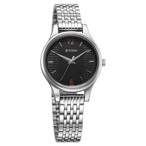 Titan 2679SM02 | Titan Karishma Quartz Analog Black Dial Silver Stainless Steel Strap Watch For Women