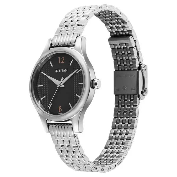 Titan 2679SM02 | Titan Karishma Quartz Analog Black Dial Silver Stainless Steel Strap Watch For Women