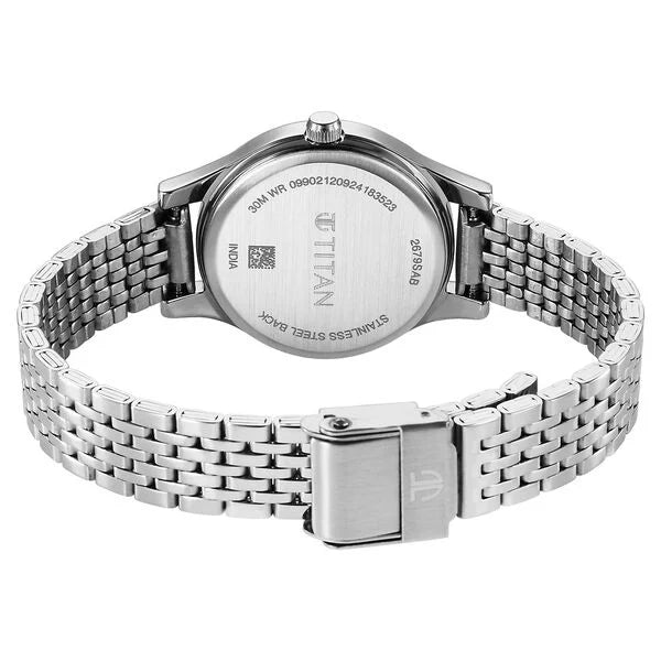 Titan 2679SM02 | Titan Karishma Quartz Analog Black Dial Silver Stainless Steel Strap Watch For Women