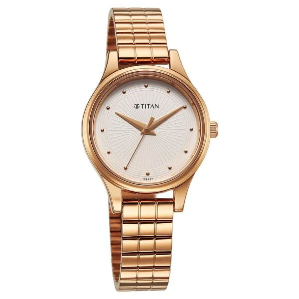 Titan 2679WM02 | Titan Karishma Quartz Analog Off White Dial Rose Gold Stainless Steel Strap Watch For Women