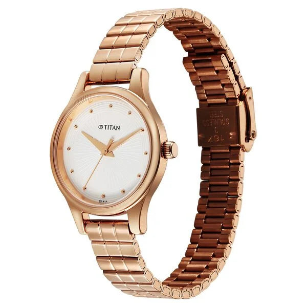 Titan 2679WM02 | Titan Karishma Quartz Analog Off White Dial Rose Gold Stainless Steel Strap Watch For Women