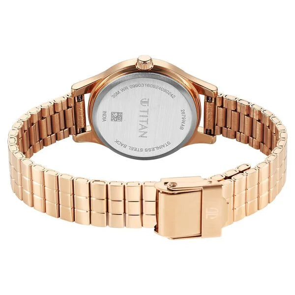 Titan 2679WM02 | Titan Karishma Quartz Analog Off White Dial Rose Gold Stainless Steel Strap Watch For Women