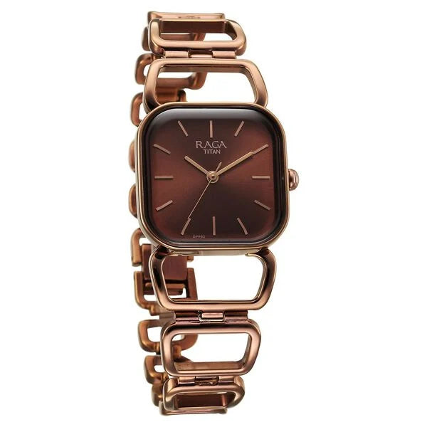 Titan 2697QM02 | Titan Raga Ascend Quartz Analog Brown Dial With Brown Color Metal Strap Watch For Women