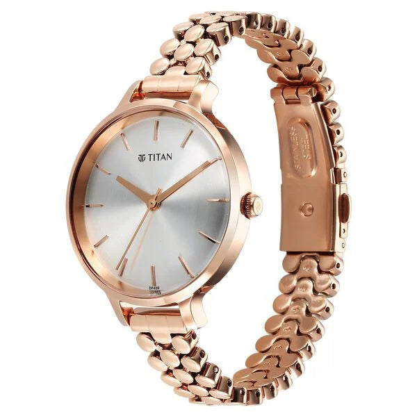 Titan 2709WM02 | Titan Secluded Quartz Analog Silver Dial Metal Strap Watch For Women