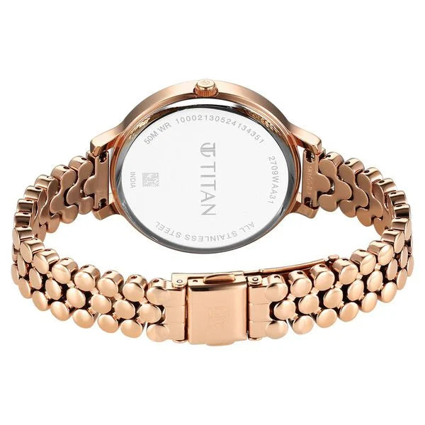 Titan 2709WM02 | Titan Secluded Quartz Analog Silver Dial Metal Strap Watch For Women