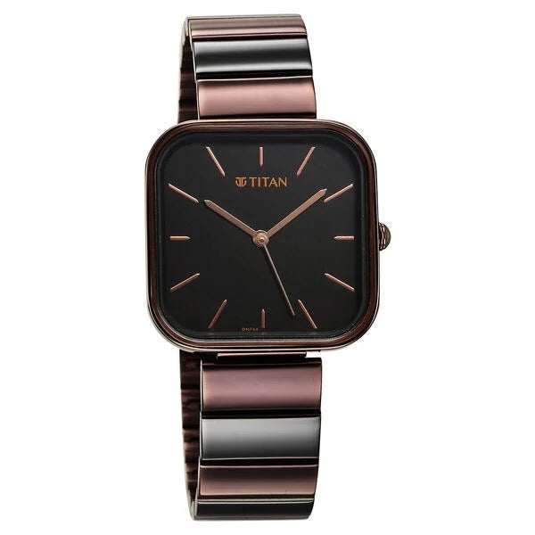 Titan 2715KM01 | Titan Purple Stackables Quartz Analog Black Dial Two Toned Stainless Steel Strap Watch For Women