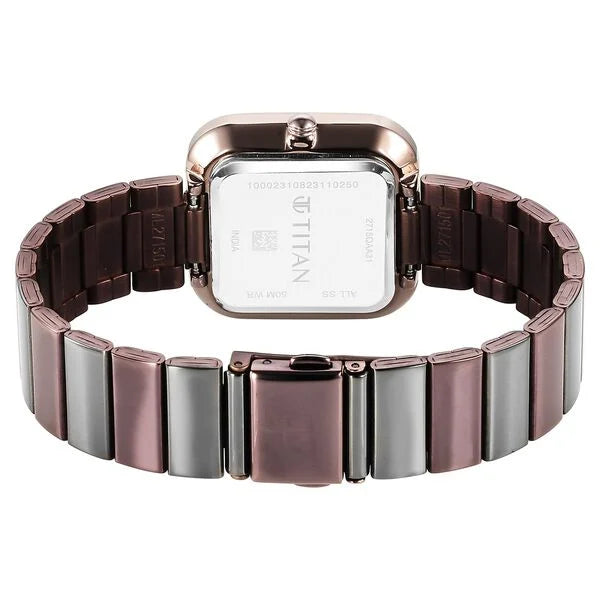 Titan 2715KM01 | Titan Purple Stackables Quartz Analog Black Dial Two Toned Stainless Steel Strap Watch For Women