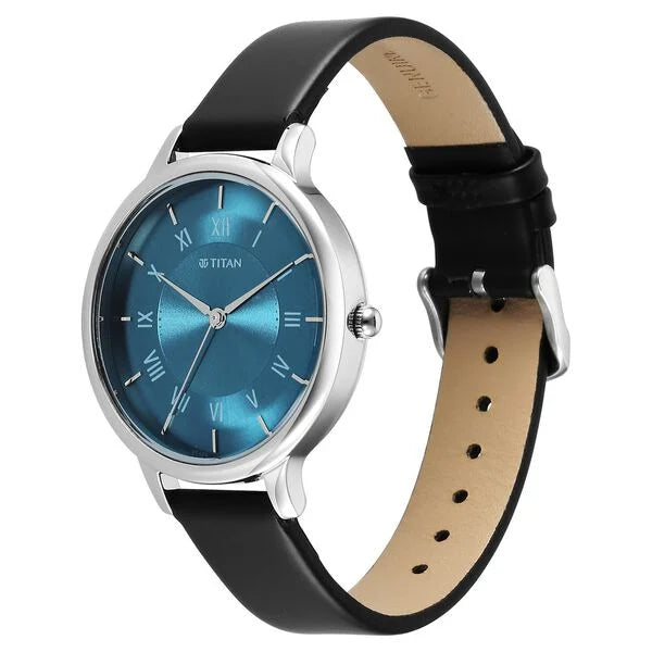 Titan 2732SL01 | Titan Workwear Quartz Analog Blue Dial Brown Leather Strap Watch For Women