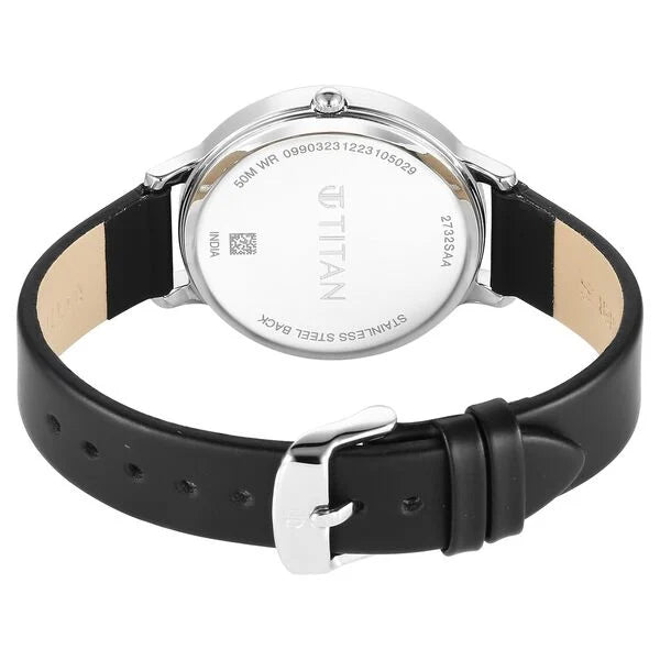 Titan 2732SL01 | Titan Workwear Quartz Analog Blue Dial Brown Leather Strap Watch For Women