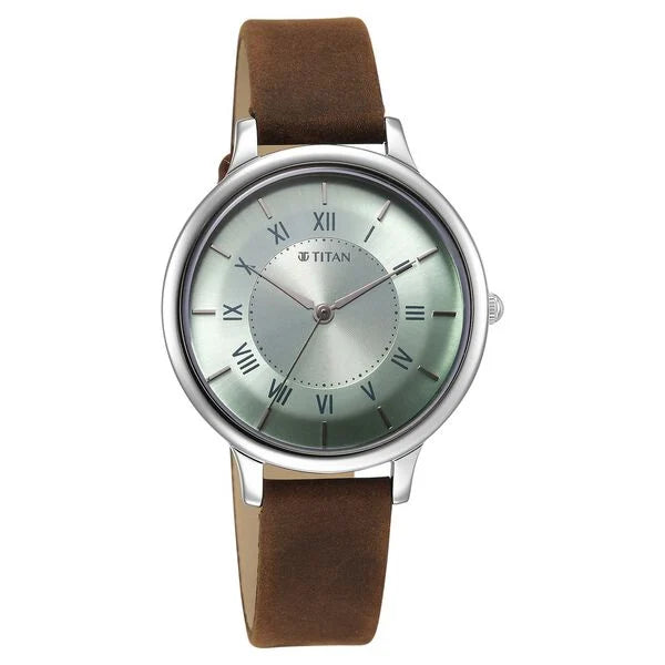 Titan 2732SL02 | Titan Workwear Quartz Analog Silver Dial Brown Leather Strap Watch For Women
