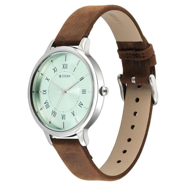 Titan 2732SL02 | Titan Workwear Quartz Analog Silver Dial Brown Leather Strap Watch For Women