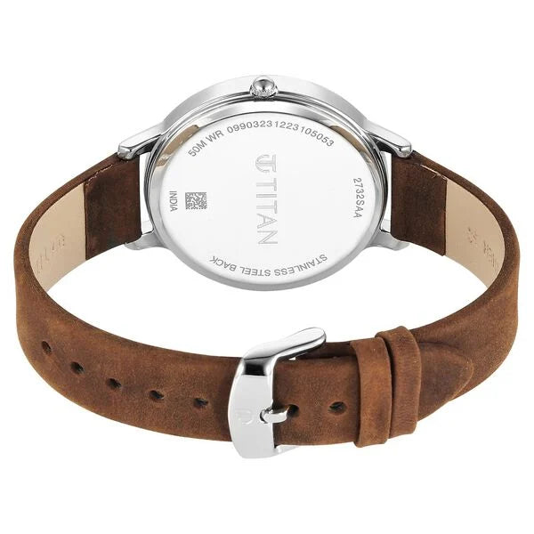 Titan 2732SL02 | Titan Workwear Quartz Analog Silver Dial Brown Leather Strap Watch For Women