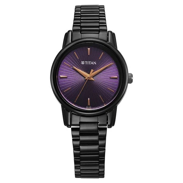 Titan 2760NM01 | Titan Karishma Quartz Analog Purple Dial Black Stainless Steel Strap Watch For Women