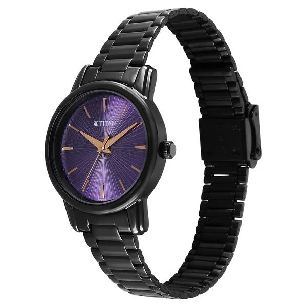 Titan 2760NM01 | Titan Karishma Quartz Analog Purple Dial Black Stainless Steel Strap Watch For Women