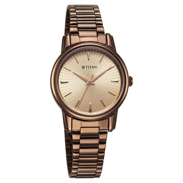 Titan 2760QM01 | Titan Karishma Quartz Analog Beige Dial Brown Stainless Steel Strap Watch For Women