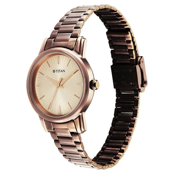 Titan 2760QM01 | Titan Karishma Quartz Analog Beige Dial Brown Stainless Steel Strap Watch For Women