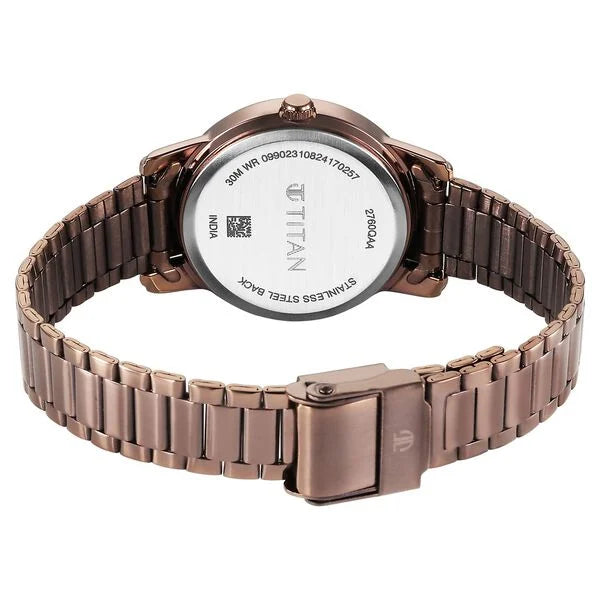Titan 2760QM01 | Titan Karishma Quartz Analog Beige Dial Brown Stainless Steel Strap Watch For Women