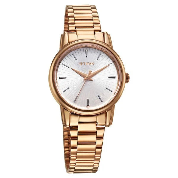 Titan 2760WM01 | Titan Karishma Quartz Analog Silver Dial Rose Gold Stainless Steel Strap Watch For Women