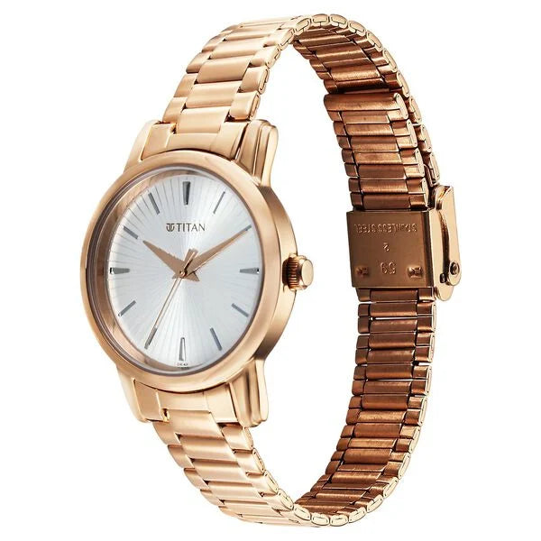 Titan 2760WM01 | Titan Karishma Quartz Analog Silver Dial Rose Gold Stainless Steel Strap Watch For Women