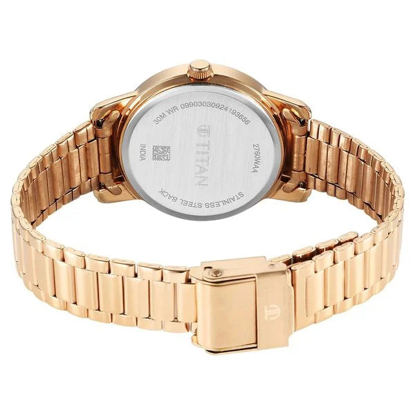 Titan 2760WM01 | Titan Karishma Quartz Analog Silver Dial Rose Gold Stainless Steel Strap Watch For Women