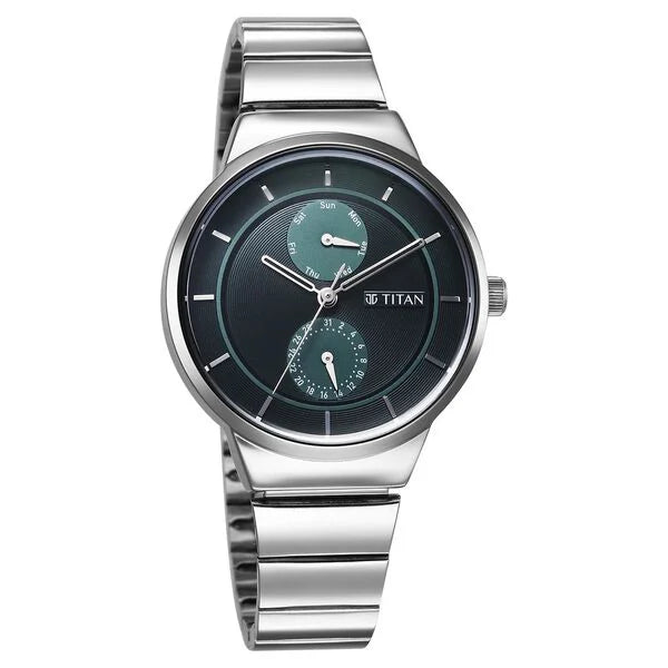 Titan 2761SM01 | Titan Neo Multifunction Green Dial Silver Color Stainless Steel Strap Watch For Women