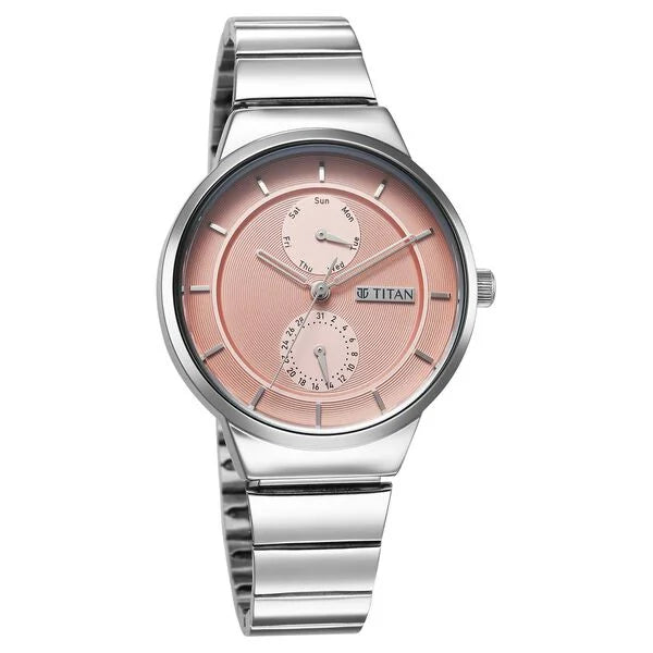 Titan 2761SM02 | Titan Neo Multifunction Pink Dial Silver Color Stainless Steel Strap Watch For Women