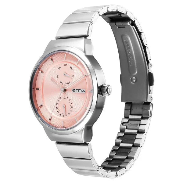 Titan 2761SM02 | Titan Neo Multifunction Pink Dial Silver Color Stainless Steel Strap Watch For Women