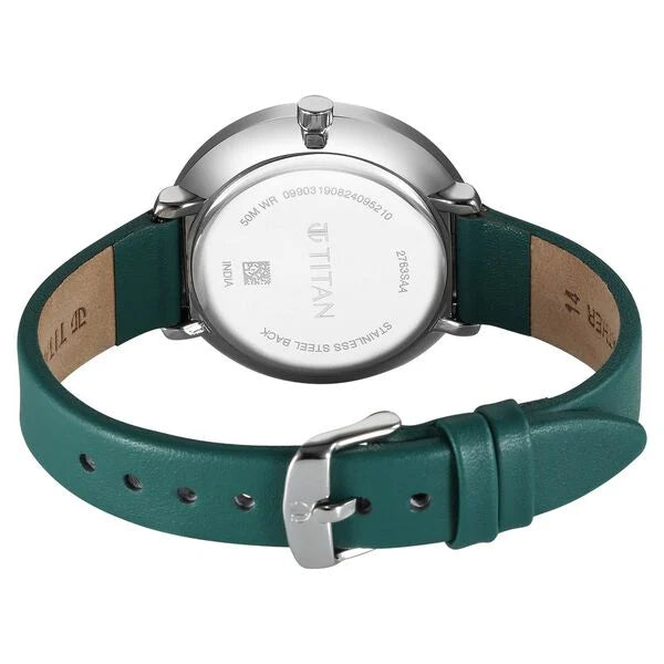 Titan 2763SL02 | Titan Neo Analog with Day and Date Green Dial Green Color Leather Strap Watch For Women