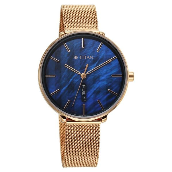 Titan 2763WM01 | Titan Neo Analog with Day and Date Mother Of Pearl Dial Rose Gold Color Stainless Steel Strap Watch For Women