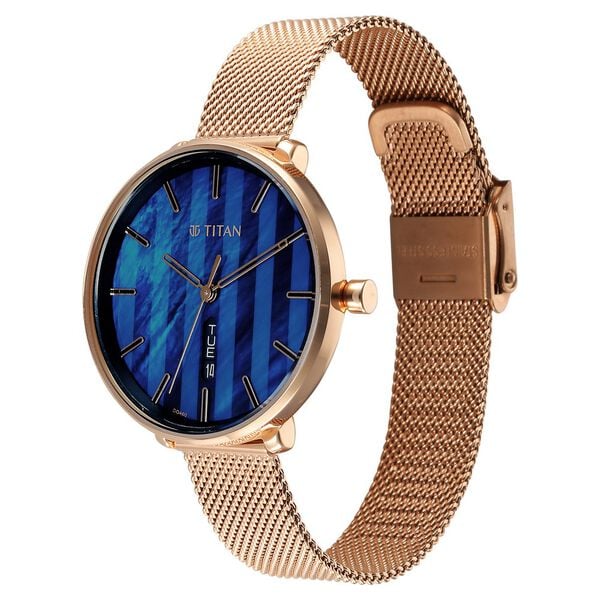 Titan 2763WM01 | Titan Neo Analog with Day and Date Mother Of Pearl Dial Rose Gold Color Stainless Steel Strap Watch For Women