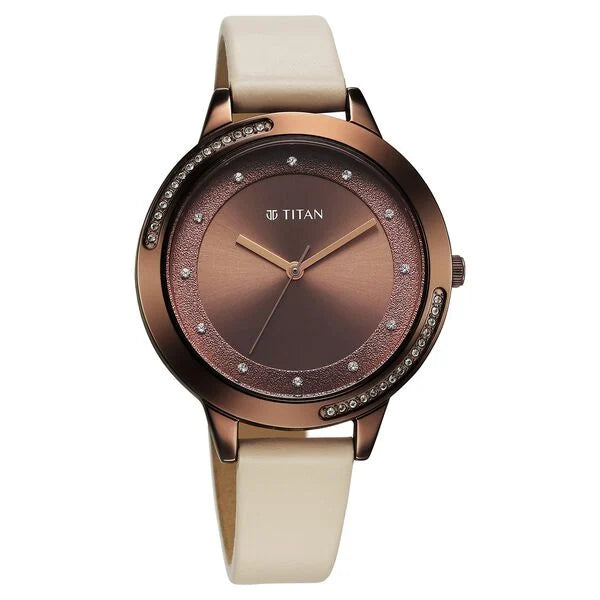 Titan 2764QL01 | Titan Razzle Dazzle Quartz Analog Brown Dial Leather Strap Watch For Women