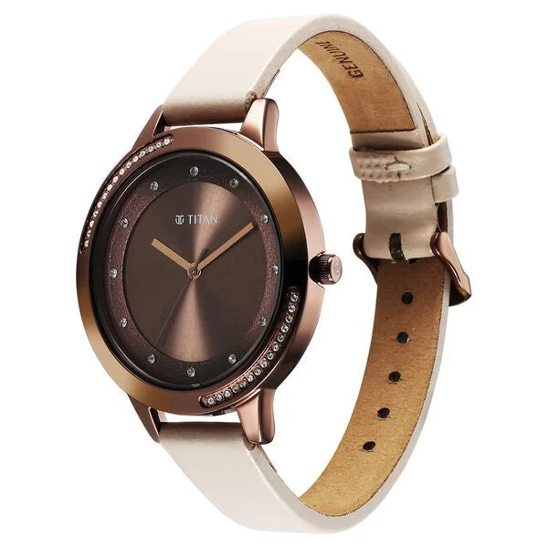 Titan 2764QL01 | Titan Razzle Dazzle Quartz Analog Brown Dial Leather Strap Watch For Women