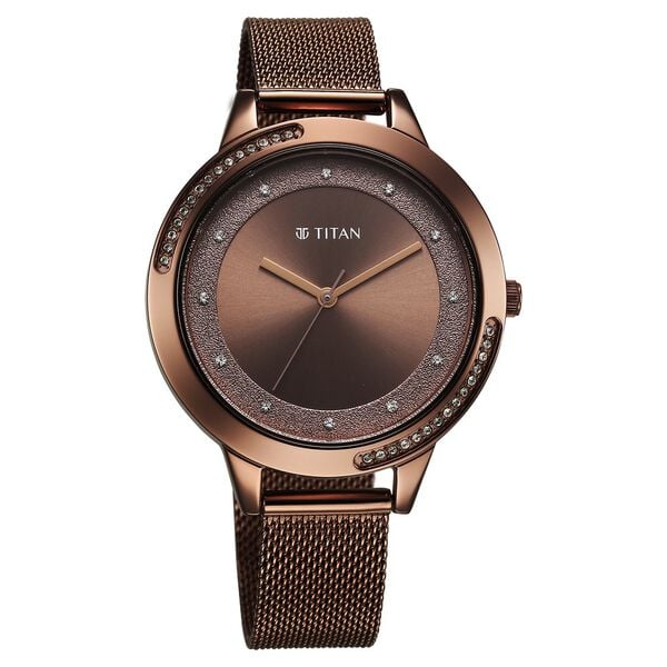 Titan 2764QM01 | Titan Razzle Dazzle Quartz Analog Brown Dial Stainless Steel Mesh Strap Watch For Women
